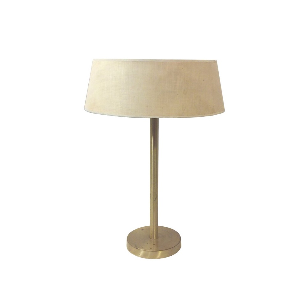 Mid-Century Nessen Brass Desk Lamp Linen Shade Original Diffuser
